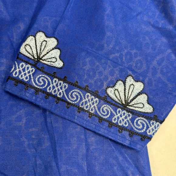 Meetu Magic Floral Embroidered Tunic Top Womens Os Blue 3/4 Sleeve - Picture 7 of 9